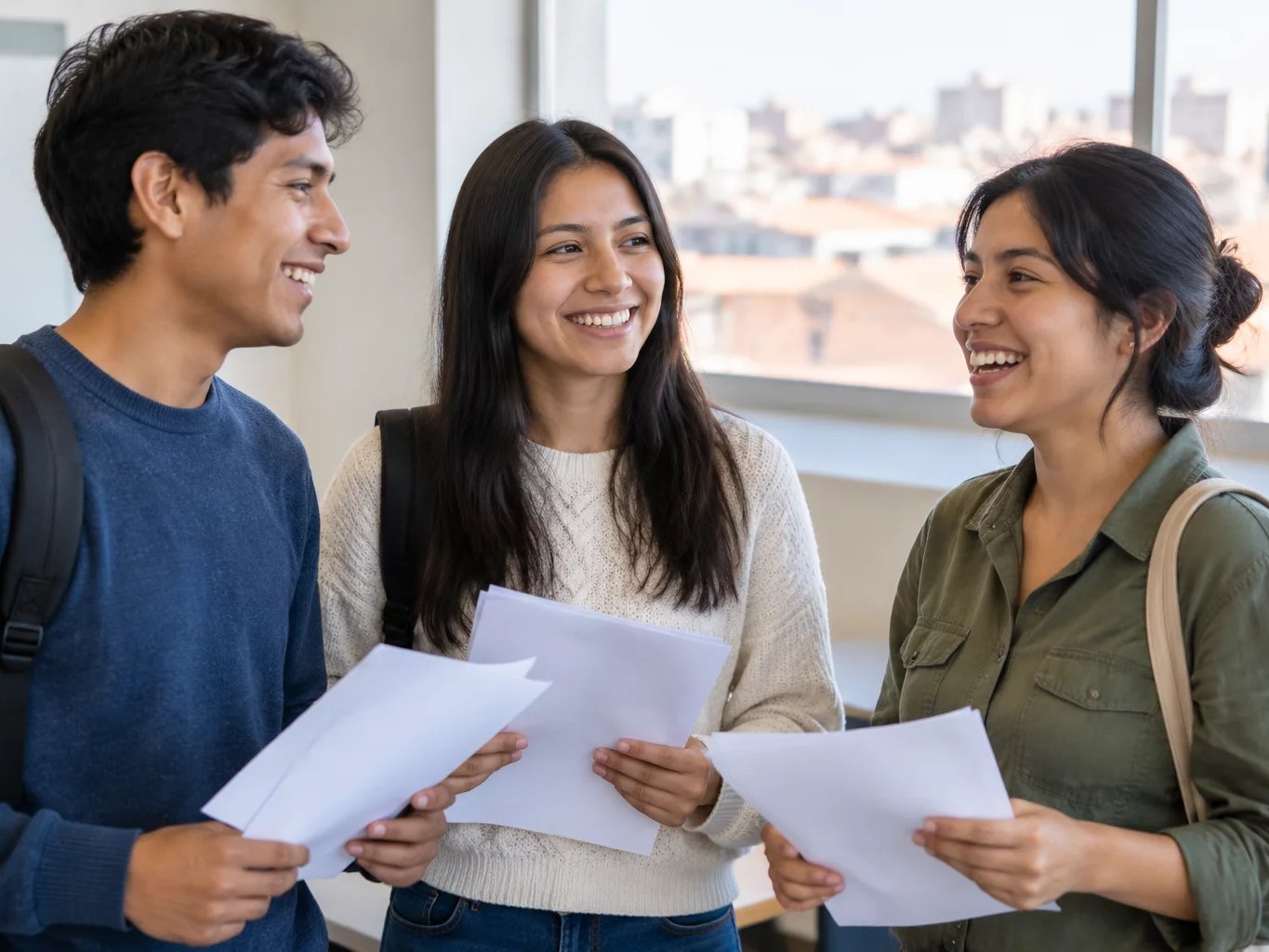 Tres adultos con sus apuntes, al cerrar la sesión